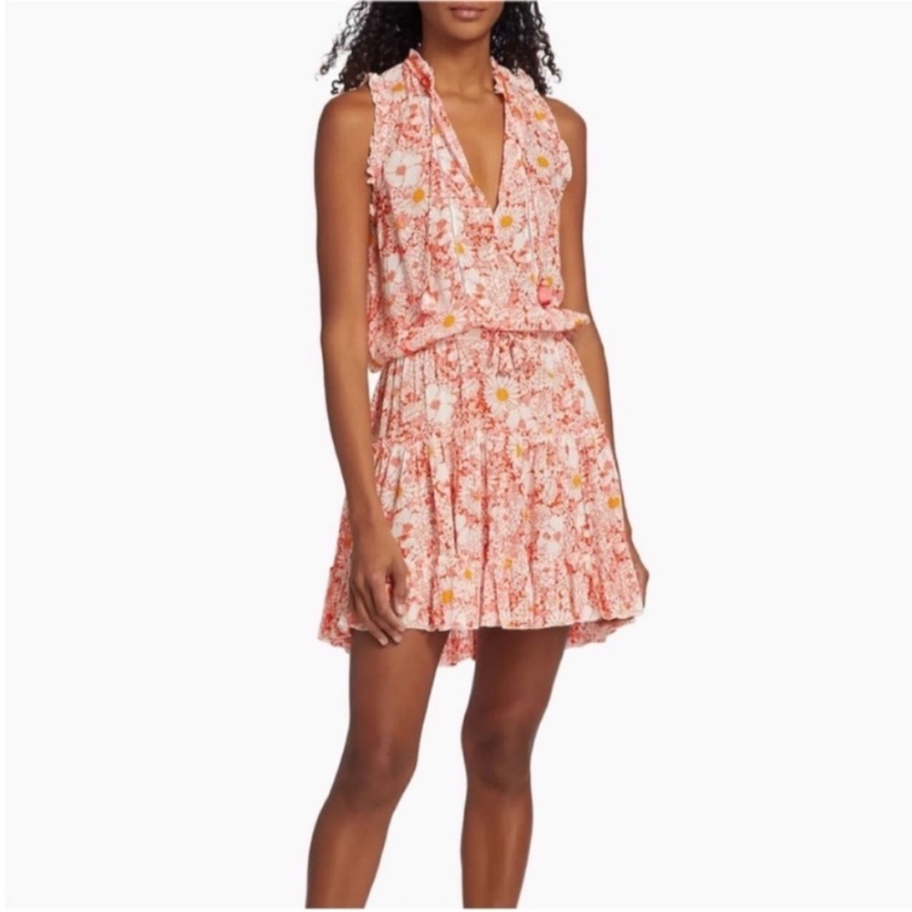 Poupette St Barth Floral Dress Clara Tiered Designer Mini Orange Size Small
